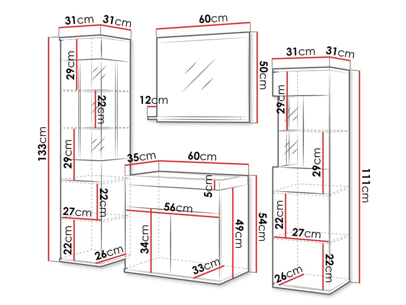 Serlin Möbelset för Badrum med LED-belysning - Hus & renovering - Kök & bad - Badrum - Badrumsmöbler & badrumsinredning - Kompletta möbelpaket badrum