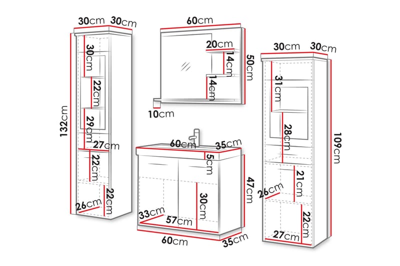 Somender Möbelset för Badrum 132 cm - Hus & renovering - Kök & bad - Badrum - Badrumsmöbler & badrumsinredning - Kompletta möbelpaket badrum