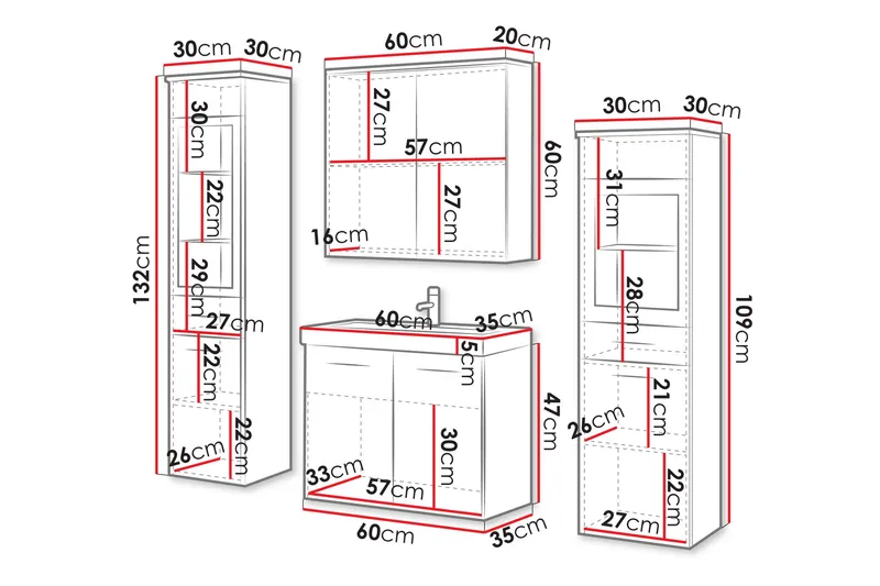 Somender Möbelset för Badrum 132 cm - Hus & renovering - Kök & bad - Badrum - Badrumsmöbler & badrumsinredning - Kompletta möbelpaket badrum