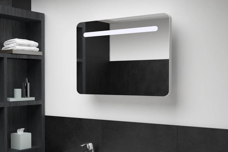 Badrumsskåp med spegel LED 80x9,5x55 cm - Vit - Spegelskåp badrum
