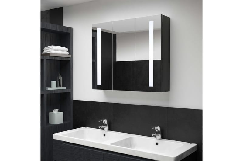Badrumsskåp med spegel LED 89x14x62 cm - Grå - Spegelskåp badrum
