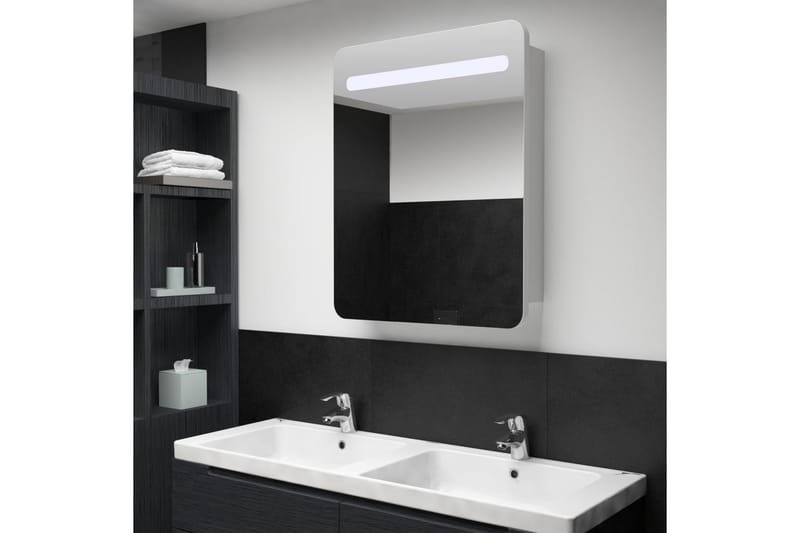 Badrumsspegel med skåp LED 60x11x80 cm - Vit - Spegelskåp badrum