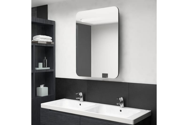Badrumsspegel med skåp LED svart högglans 60x11x80 cm - Svart - Spegelskåp badrum