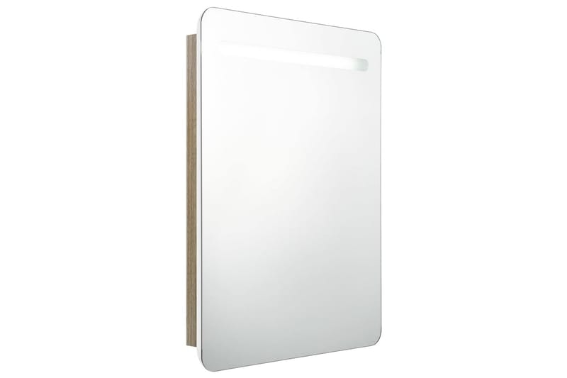 Badrumsspegel med skåp LED vit och ek 60x11x80 cm - Vit - Spegelskåp badrum