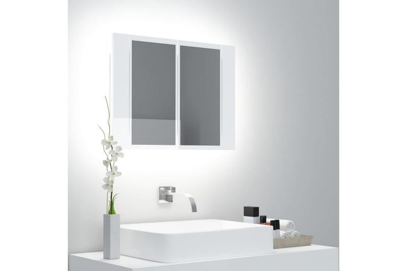 Spegelskåp för badrum LED vit högglans 60x12x45 cm - Vit - Spegelskåp badrum