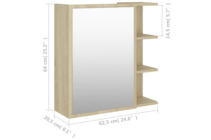 Spegelskåp för badrum sonoma-ek 62,5x20,5x64 cm spånskiva - Brun - Spegelskåp badrum