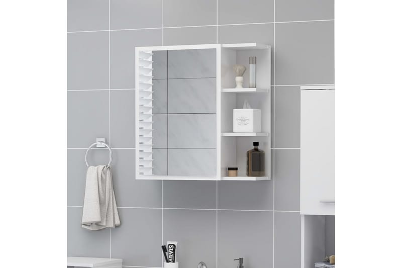 Spegelskåp för badrum vit högglans 62,5x20,5x64 cm spånskiva - Vit - Spegelskåp badrum
