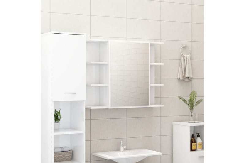 Spegelskåp för badrum vit högglans 80x20,5x64 cm spånskiva - Vit - Spegelskåp badrum