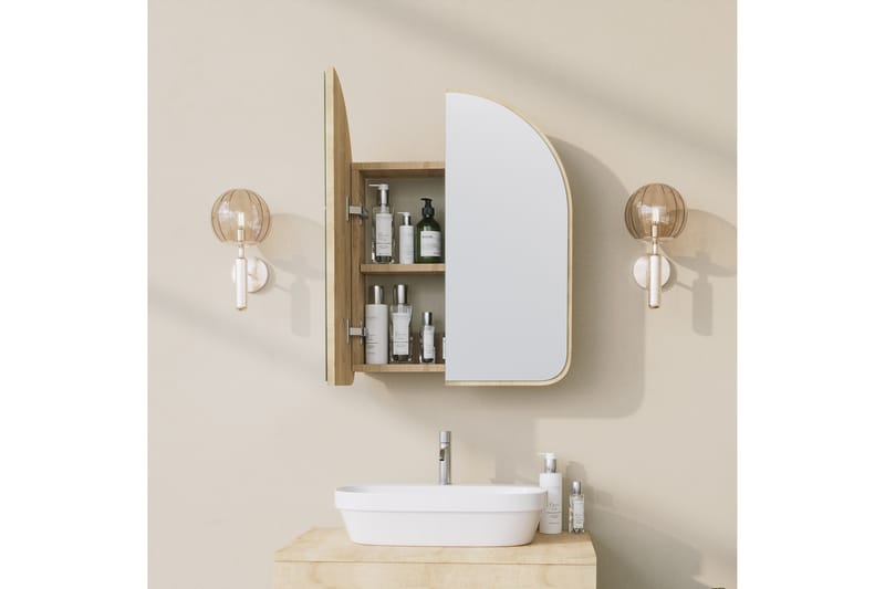 Heren Väggskåp med Spegel 45 cm - Beige - Spegelskåp badrum