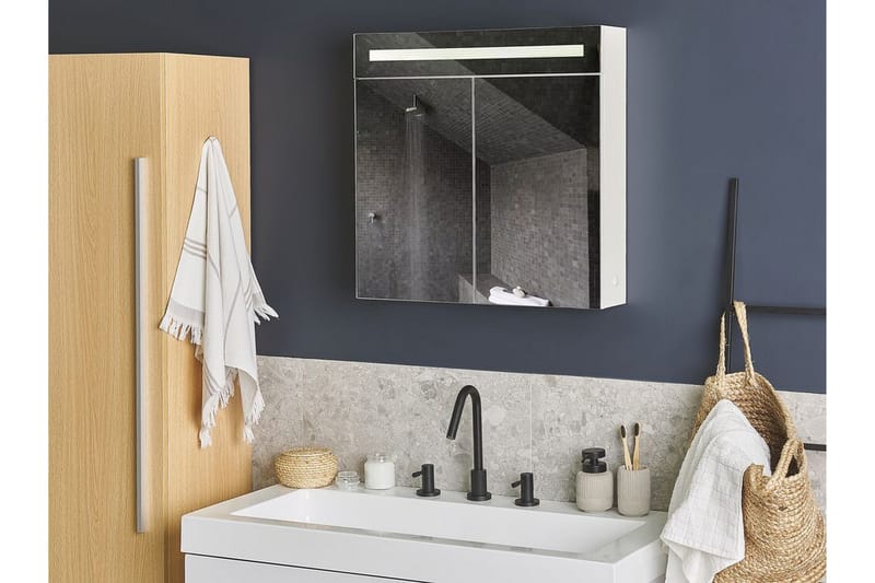 Jaramillo Badrumsskåp 60 cm Spegel med LED-belysning - Vit - Spegelskåp badrum
