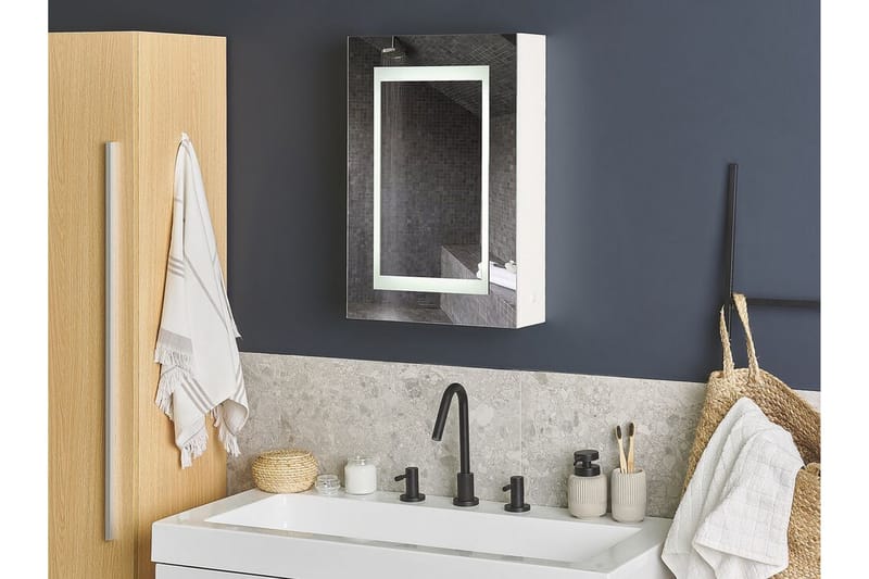 Malaspina Badrumsskåp 40 cm Spegel med LED-belysning - Vit - Spegelskåp badrum