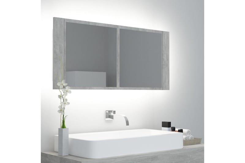 Spegelskåp med LED betonggrå 100x12x45 cm - Grå - Hus & renovering - Kök & bad - Badrum - Badrumsmöbler & badrumsinredning - Spegelskåp badrum
