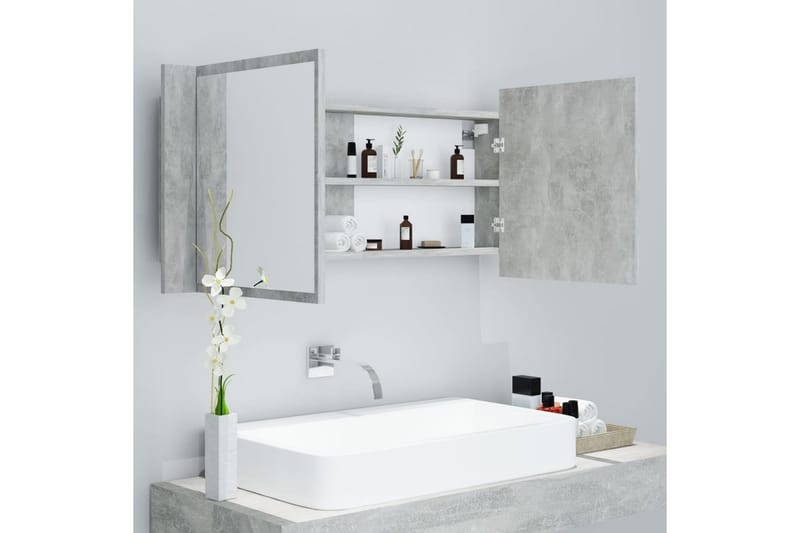 Spegelskåp med LED betonggrå 100x12x45 cm - Grå - Hus & renovering - Kök & bad - Badrum - Badrumsmöbler & badrumsinredning - Spegelskåp badrum