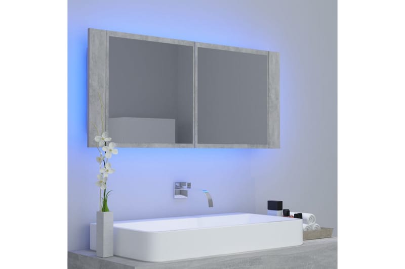 Spegelskåp med LED betonggrå 100x12x45 cm - Grå - Hus & renovering - Kök & bad - Badrum - Badrumsmöbler & badrumsinredning - Spegelskåp badrum