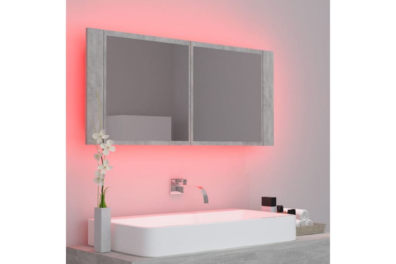Spegelskåp med LED betonggrå 100x12x45 cm - Grå - Hus & renovering - Kök & bad - Badrum - Badrumsmöbler & badrumsinredning - Spegelskåp badrum