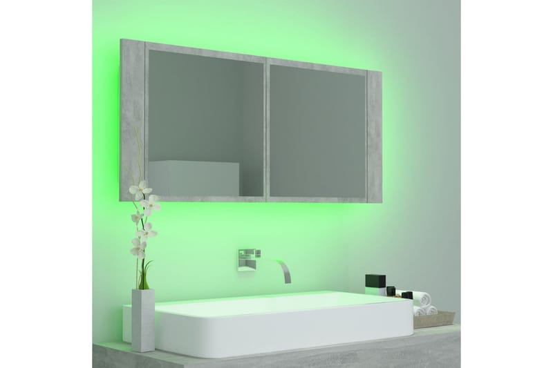 Spegelskåp med LED betonggrå 100x12x45 cm - Grå - Hus & renovering - Kök & bad - Badrum - Badrumsmöbler & badrumsinredning - Spegelskåp badrum