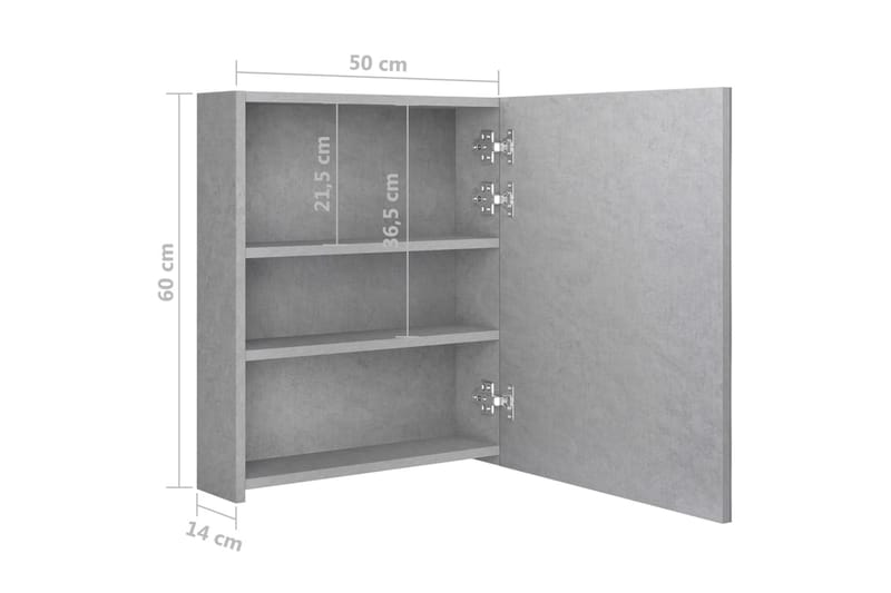 Spegelskåp med LED betonggrå 50x14x60 cm - Grå - Hus & renovering - Kök & bad - Badrum - Badrumsmöbler & badrumsinredning - Spegelskåp badrum