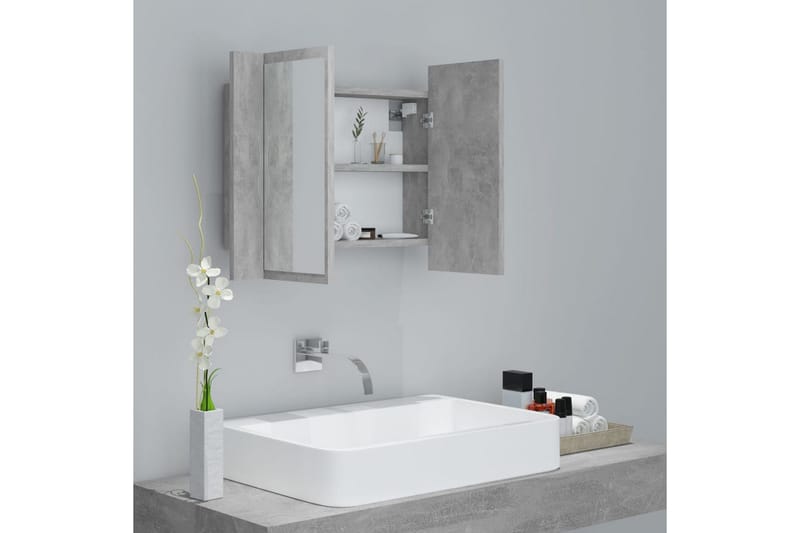 Spegelskåp med LED betonggrå 60x12x45 cm - Grå - Spegelskåp badrum