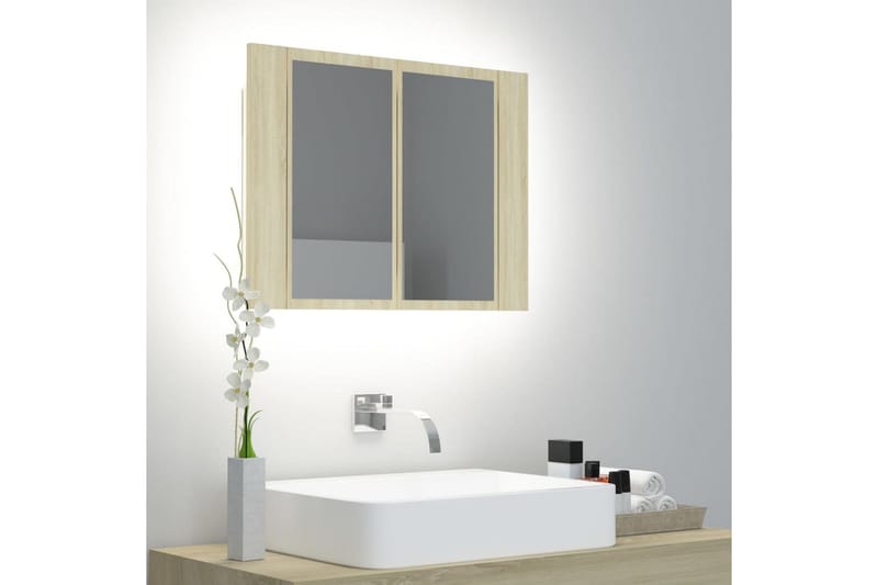 Spegelskåp med LED sonoma-ek 60x12x45 cm - Brun - Spegelskåp badrum
