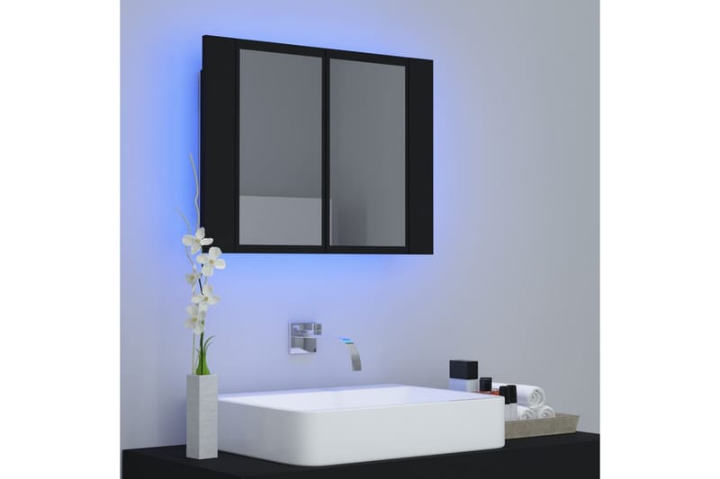 Spegelskåp med LED svart 60x12x45 cm - Svart - Hus & renovering - Kök & bad - Badrum - Badrumsmöbler & badrumsinredning - Spegelskåp badrum