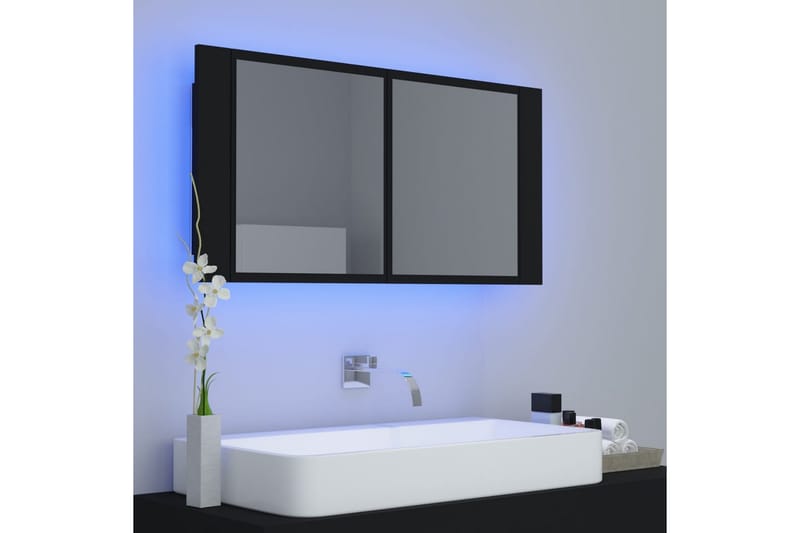 Spegelskåp med LED svart 90x12x45 cm - Svart - Hus & renovering - Kök & bad - Badrum - Badrumsmöbler & badrumsinredning - Spegelskåp badrum
