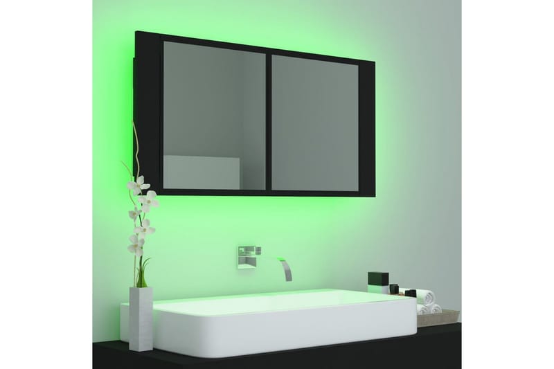 Spegelskåp med LED svart 90x12x45 cm - Svart - Spegelskåp badrum
