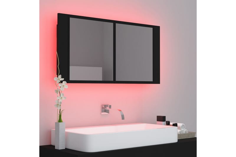 Spegelskåp med LED svart 90x12x45 cm - Svart - Hus & renovering - Kök & bad - Badrum - Badrumsmöbler & badrumsinredning - Spegelskåp badrum