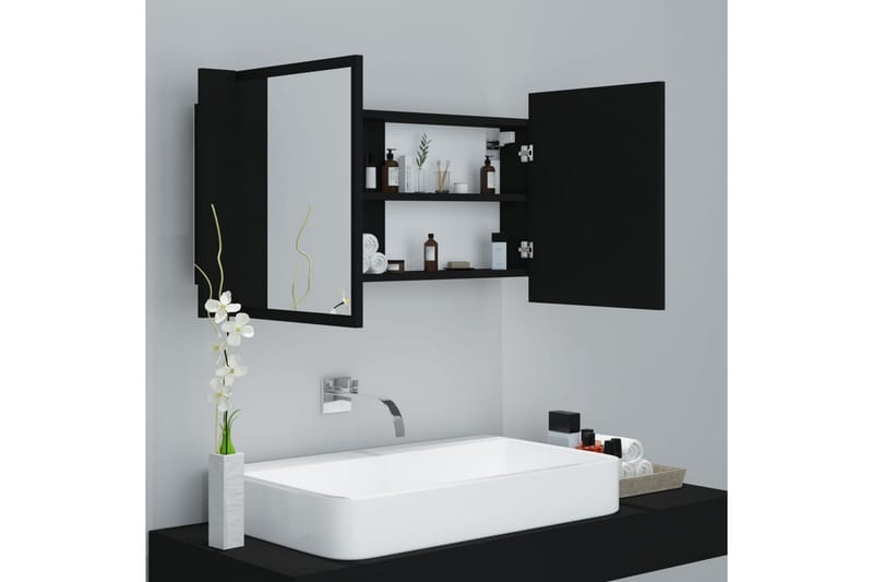 Spegelskåp med LED svart 90x12x45 cm - Svart - Hus & renovering - Kök & bad - Badrum - Badrumsmöbler & badrumsinredning - Spegelskåp badrum