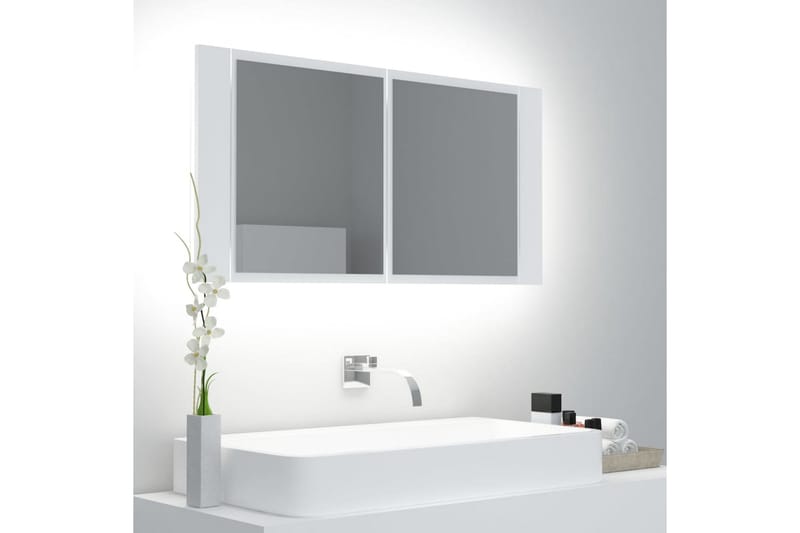 Spegelskåp med LED vit 90x12x45 cm - Vit - Spegelskåp badrum