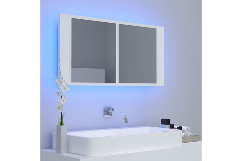 Spegelskåp med LED vit 90x12x45 cm - Vit - Spegelskåp badrum