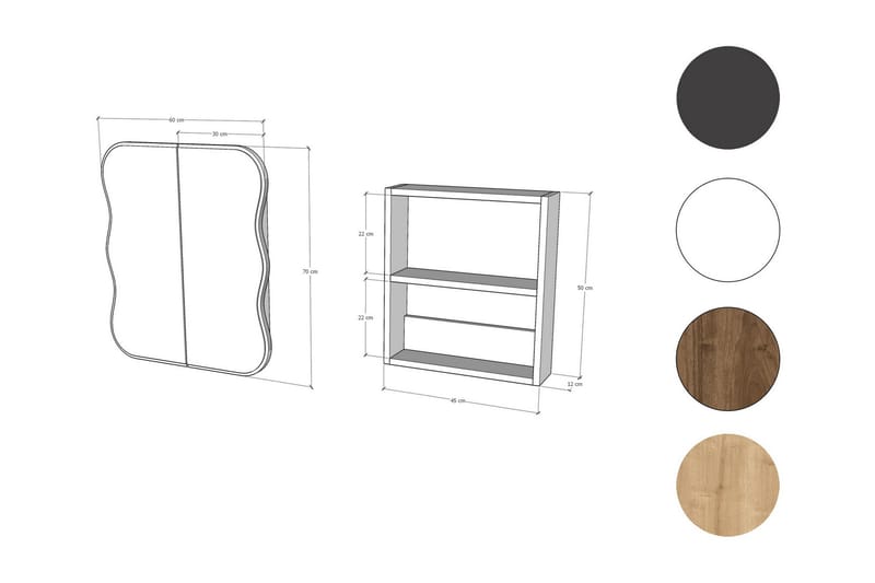 Najmin Väggskåp med Spegel 45 cm - Ek - Hus & renovering - Kök & bad - Badrum - Badrumsmöbler & badrumsinredning - Spegelskåp badrum