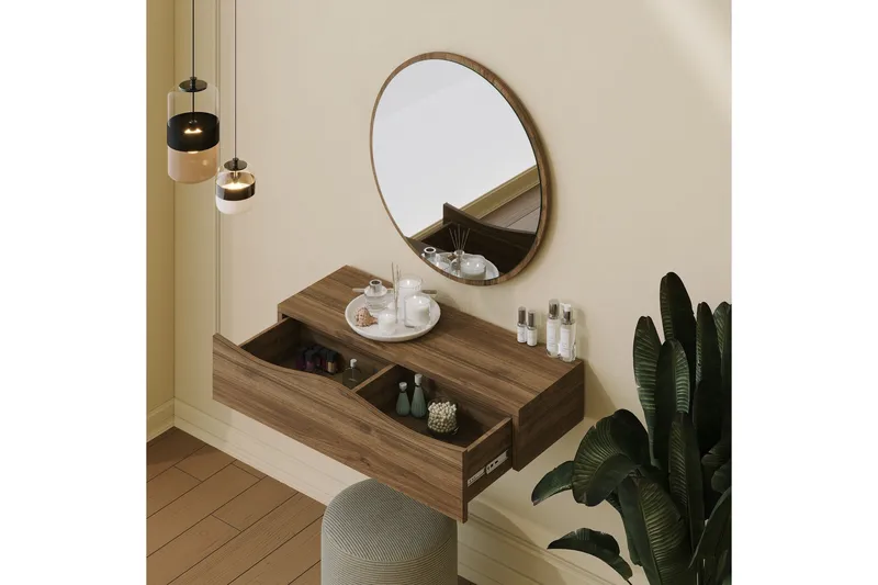 Princesse Väggskåp med Spegel 82 cm - Valnöt - Hus & renovering - Kök & bad - Badrum - Badrumsmöbler & badrumsinredning - Spegelskåp badrum