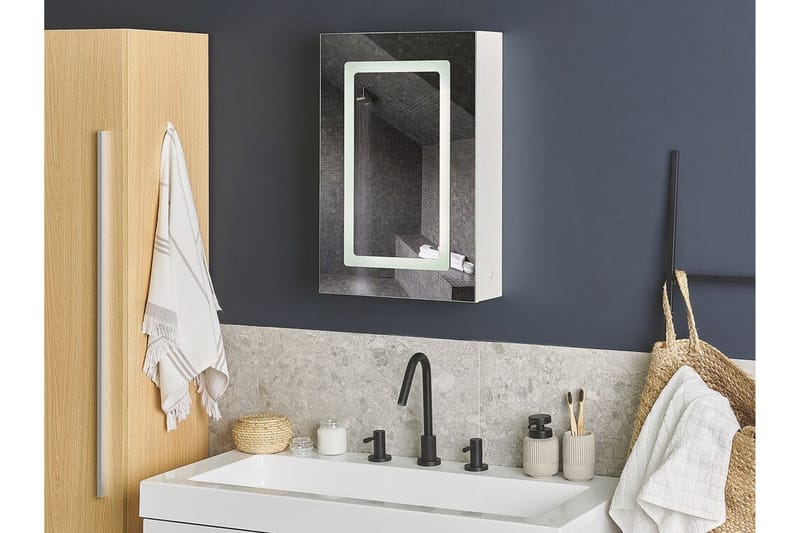 Roconda Badrumsskåp 40 cm Spegel med LED-belysning - Vit - Spegelskåp badrum