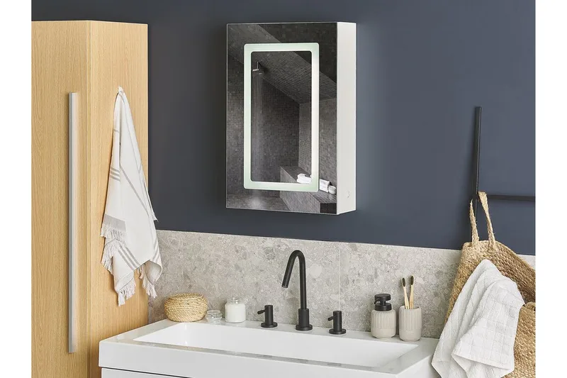 Roconda Badrumsskåp 40 cm Spegel med LED-belysning, Vit