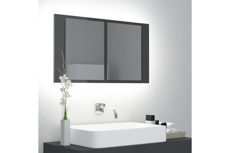 Spegelskåp för badrum LED grå högglans 80x12x45 cm - Grå - Spegelskåp badrum