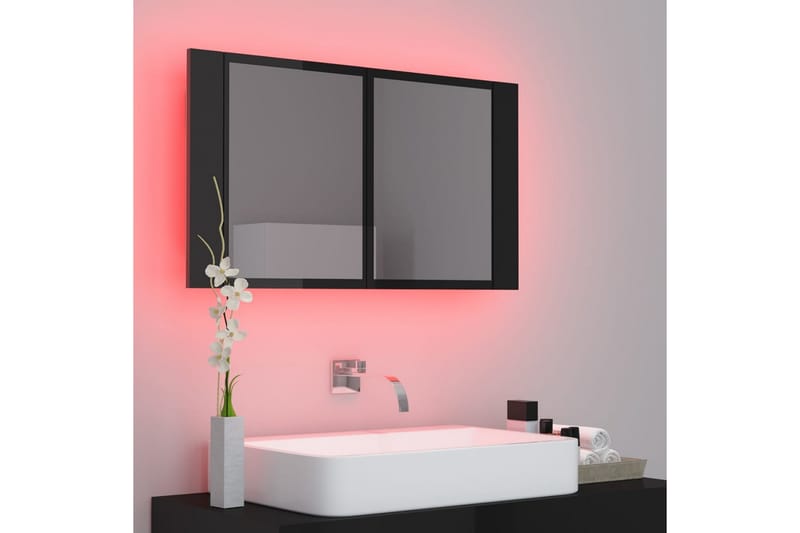 Spegelskåp för badrum LED svart högglans 80x12x45 cm - Svart - Spegelskåp badrum