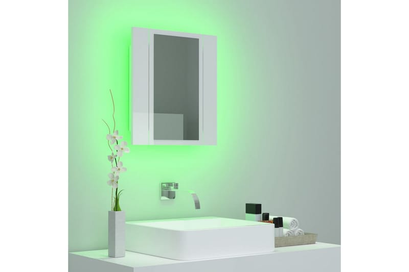 Spegelskåp för badrum LED vit högglans 40x12x45 cm - Vit - Spegelskåp badrum