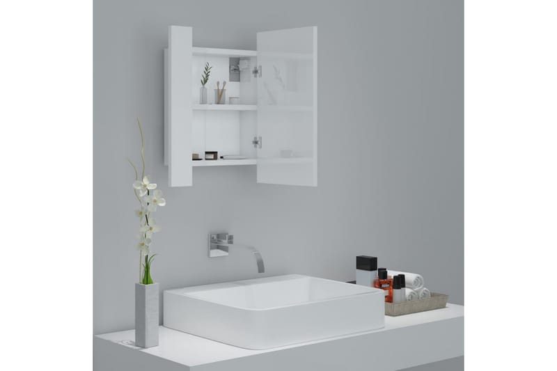 Spegelskåp för badrum LED vit högglans 40x12x45 cm - Vit - Spegelskåp badrum