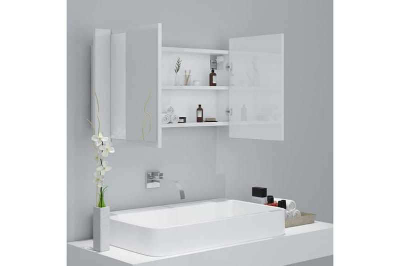 Spegelskåp för badrum LED vit högglans 80x12x45 cm - Vit - Spegelskåp badrum
