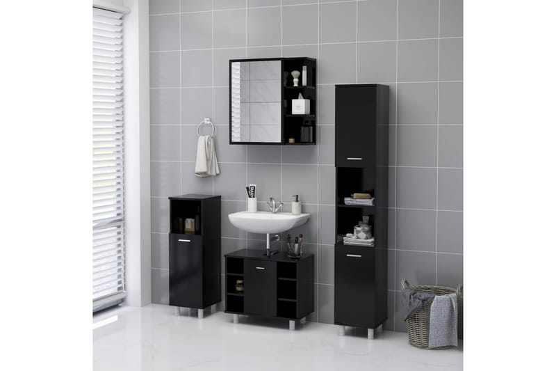 Spegelskåp för badrum svart 62,5x20,5x64 cm spånskiva - Svart - Spegelskåp badrum