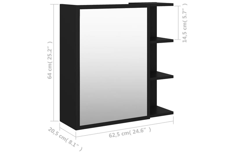 Spegelskåp för badrum svart 62,5x20,5x64 cm spånskiva - Svart - Spegelskåp badrum