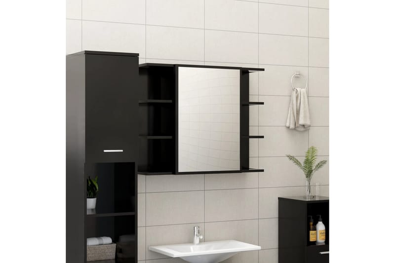 Spegelskåp för badrum svart 80x20,5x64 cm spånskiva - Svart - Hus & renovering - Kök & bad - Badrum - Badrumsmöbler & badrumsinredning - Spegelskåp badrum
