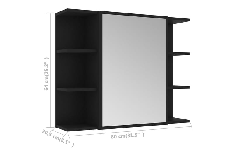 Spegelskåp för badrum svart 80x20,5x64 cm spånskiva - Svart - Hus & renovering - Kök & bad - Badrum - Badrumsmöbler & badrumsinredning - Spegelskåp badrum