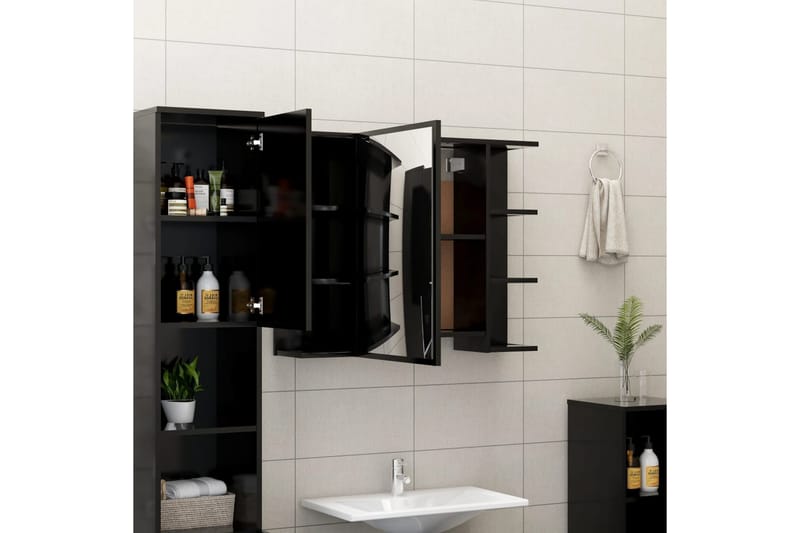 Spegelskåp för badrum svart 80x20,5x64 cm spånskiva - Svart - Hus & renovering - Kök & bad - Badrum - Badrumsmöbler & badrumsinredning - Spegelskåp badrum