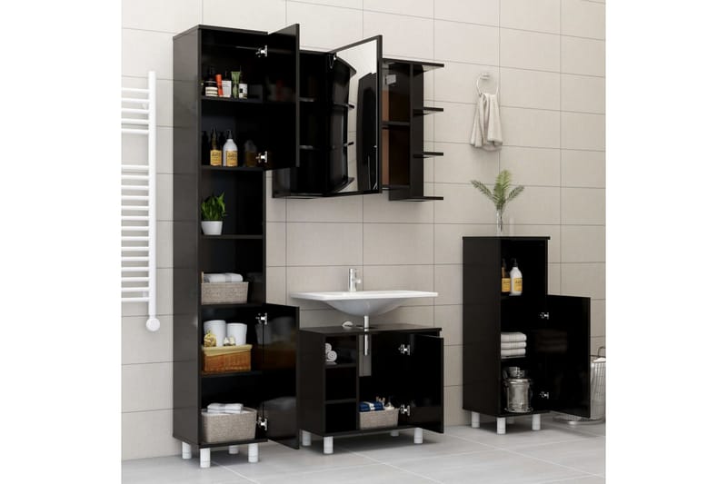 Spegelskåp för badrum svart 80x20,5x64 cm spånskiva - Svart - Hus & renovering - Kök & bad - Badrum - Badrumsmöbler & badrumsinredning - Spegelskåp badrum