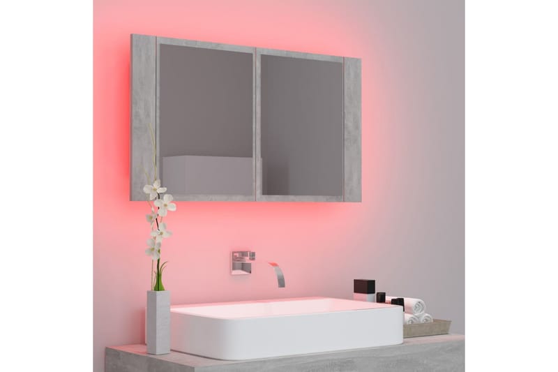 Spegelskåp med LED betonggrå 80x12x45 cm - Grå - Hus & renovering - Kök & bad - Badrum - Badrumsmöbler & badrumsinredning - Spegelskåp badrum