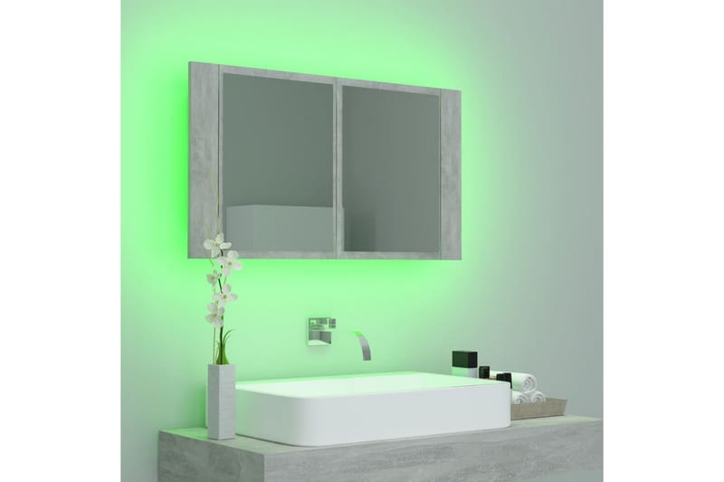 Spegelskåp med LED betonggrå 80x12x45 cm - Grå - Hus & renovering - Kök & bad - Badrum - Badrumsmöbler & badrumsinredning - Spegelskåp badrum