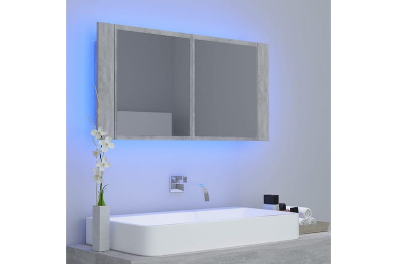 Spegelskåp med LED betonggrå 90x12x45 cm - Grå - Hus & renovering - Kök & bad - Badrum - Badrumsmöbler & badrumsinredning - Spegelskåp badrum