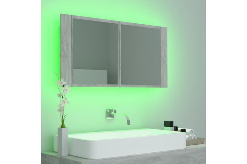 Spegelskåp med LED betonggrå 90x12x45 cm - Grå - Hus & renovering - Kök & bad - Badrum - Badrumsmöbler & badrumsinredning - Spegelskåp badrum