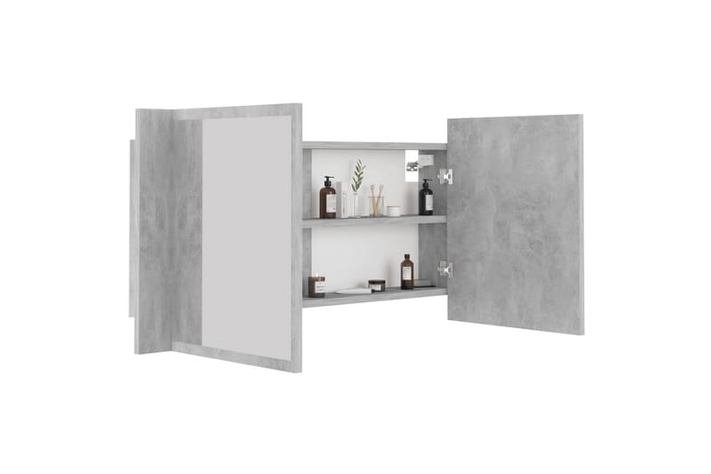 Spegelskåp med LED betonggrå 90x12x45 cm - Grå - Spegelskåp badrum
